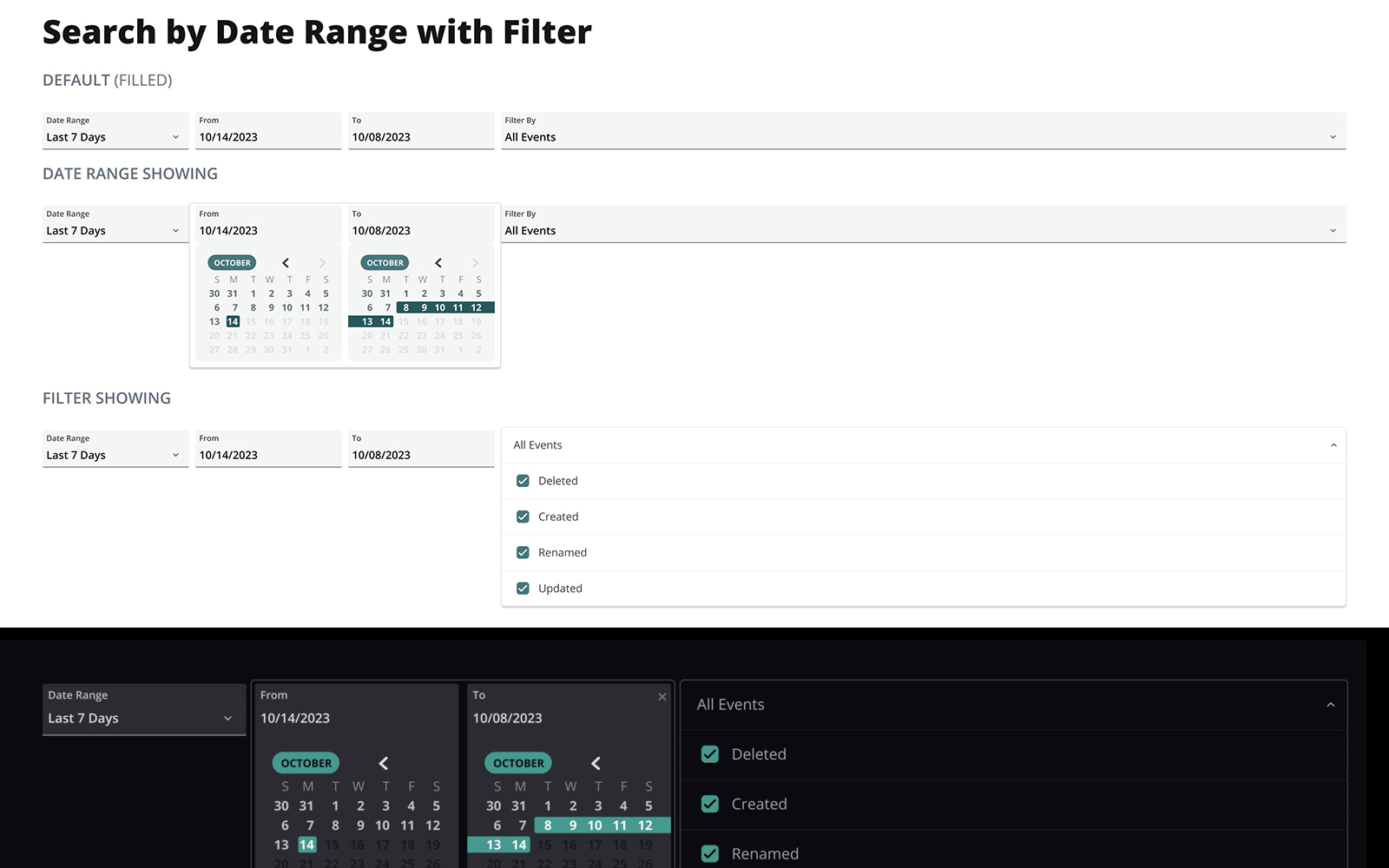 Search Range Filter Dark and Light